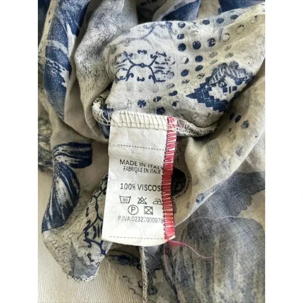 Lagenlook Bella Amore Italy Tunic Top Blue Beige Floral Hankie Hem Layering Sz S - Picture 5 of 10